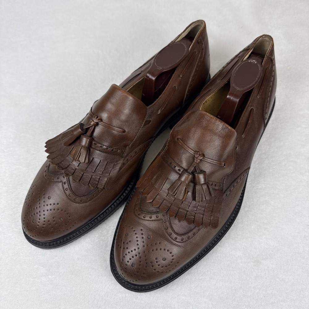 Bally Spino Brown Leather Slip On Tasseled Loafer Shoes Men's US 10.5 Italy